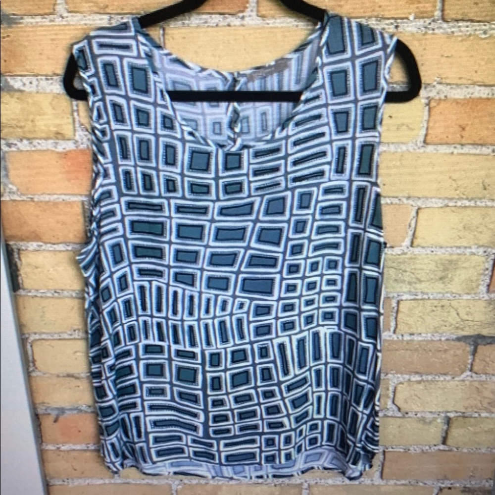 Blue Boxy Tank Top with Geometric Pattern